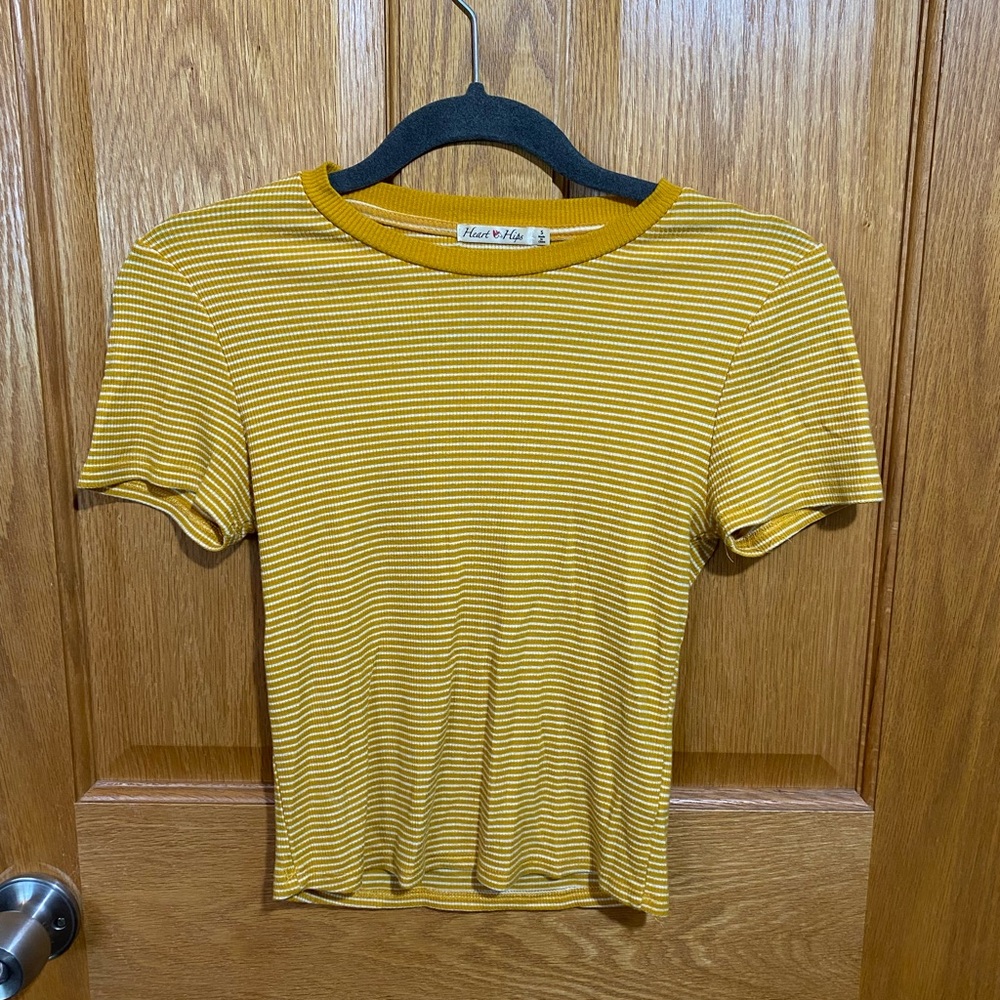 Heart Hips Yellow Ribbed Fitted Short Sleeve Tee